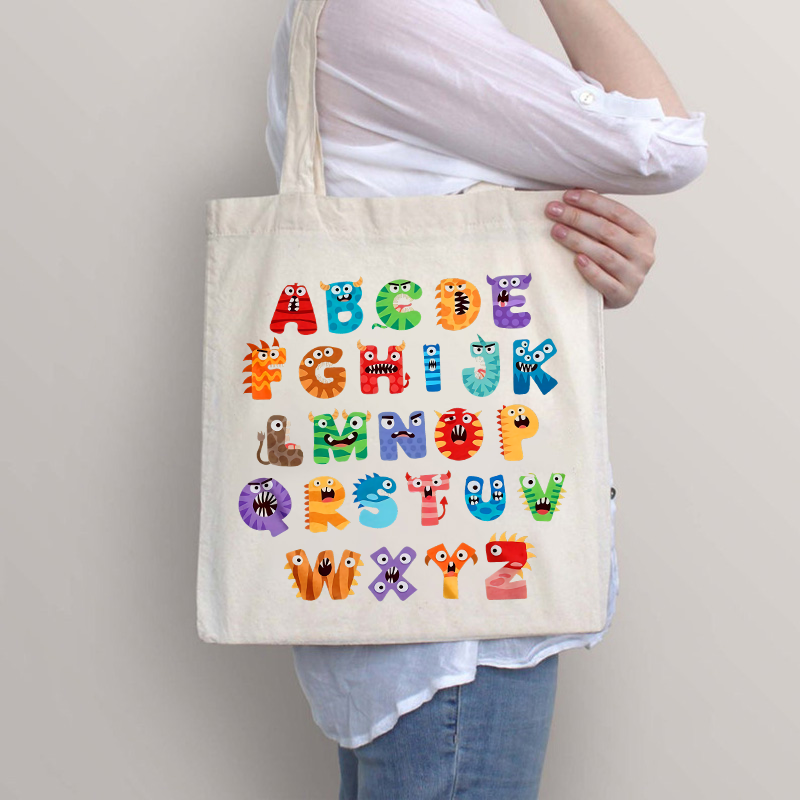 Cute Halloween Monster Alphabet School Tote Bag