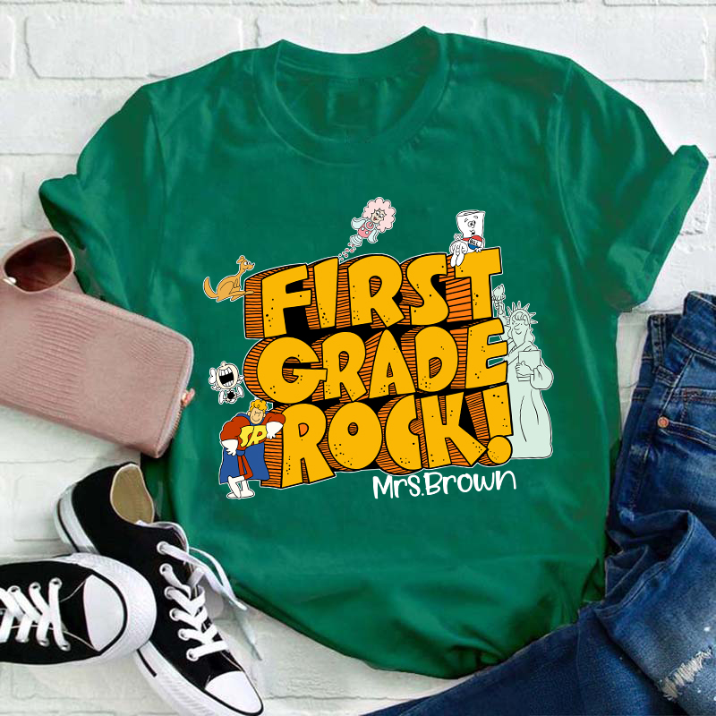 Personalized Name And Grade Rock Teacher T-Shirt