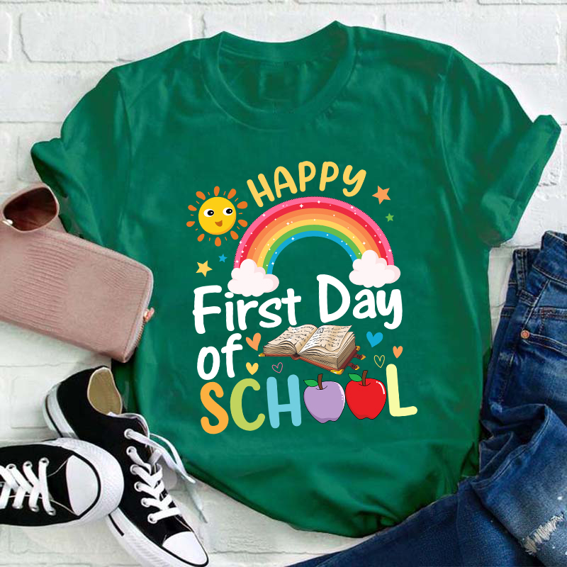 Happy First Day Of School Sunshine And Rainbow T-Shirt