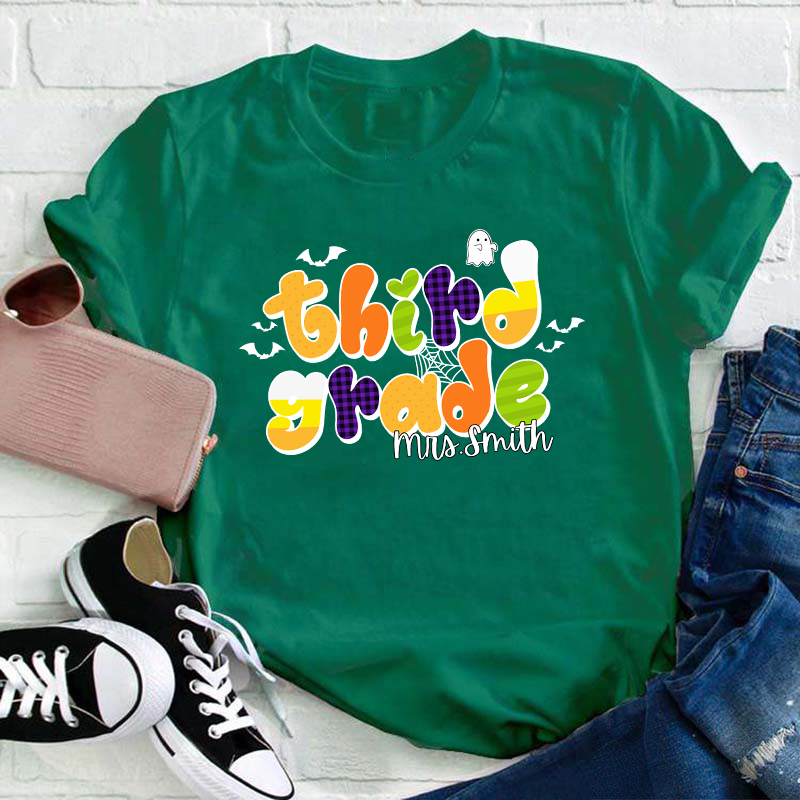 Personalized Name And Grade Happy Halloween Teacher T-Shirt