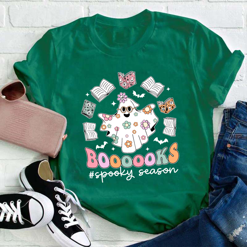 Boooooks Spooky Season Teacher T-Shirt