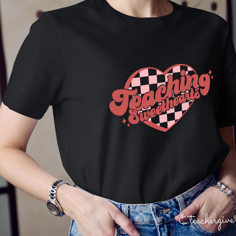 Teaching Sweethearts Checkerboard Grid Heart Teacher T-Shirt