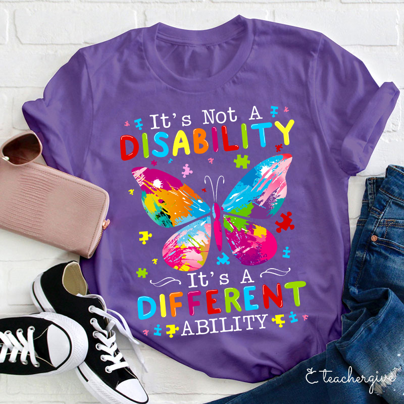 Puzzle Butterfly It's A Different Ability Teacher T-Shirt