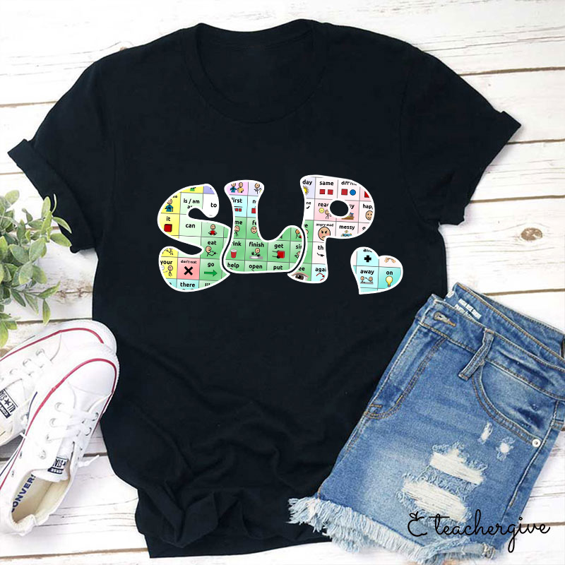 SLP Puzzle Small Heart Teacher T-Shirt