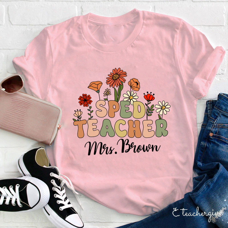 Personalized Spring Floral Sped Teacher T-Shirt