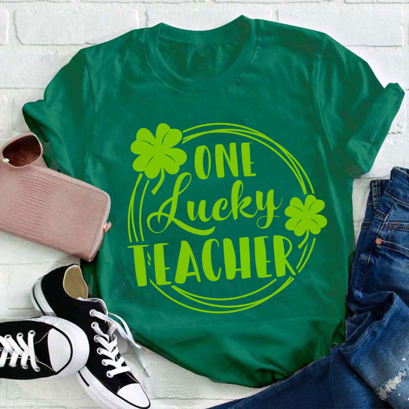 Circle Shamrocks One Lucky Teacher T-Shirt
