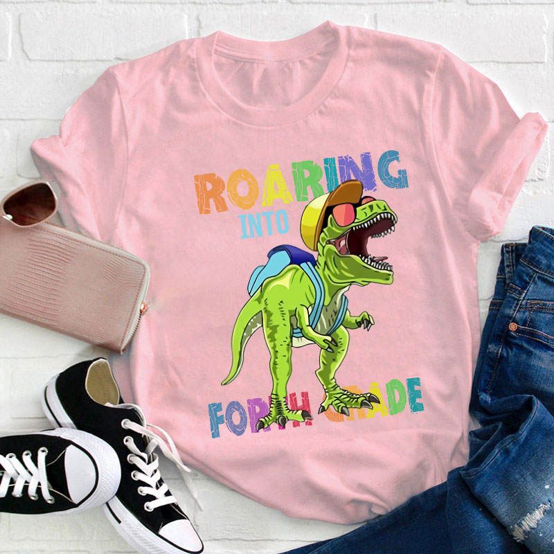 Personalized Roaring Into Kindergarten Dinosaur T-Shirt