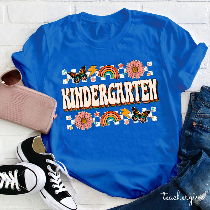 Personalized Grade Butterfly Flower Rainbow Teacher T-Shirt
