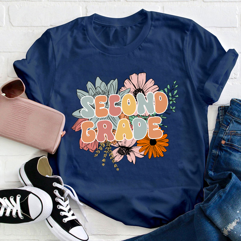 Personalized Grade Flowers Teacher T-Shirt
