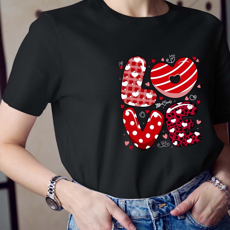 Heart Print Love Teacher T-Shirt