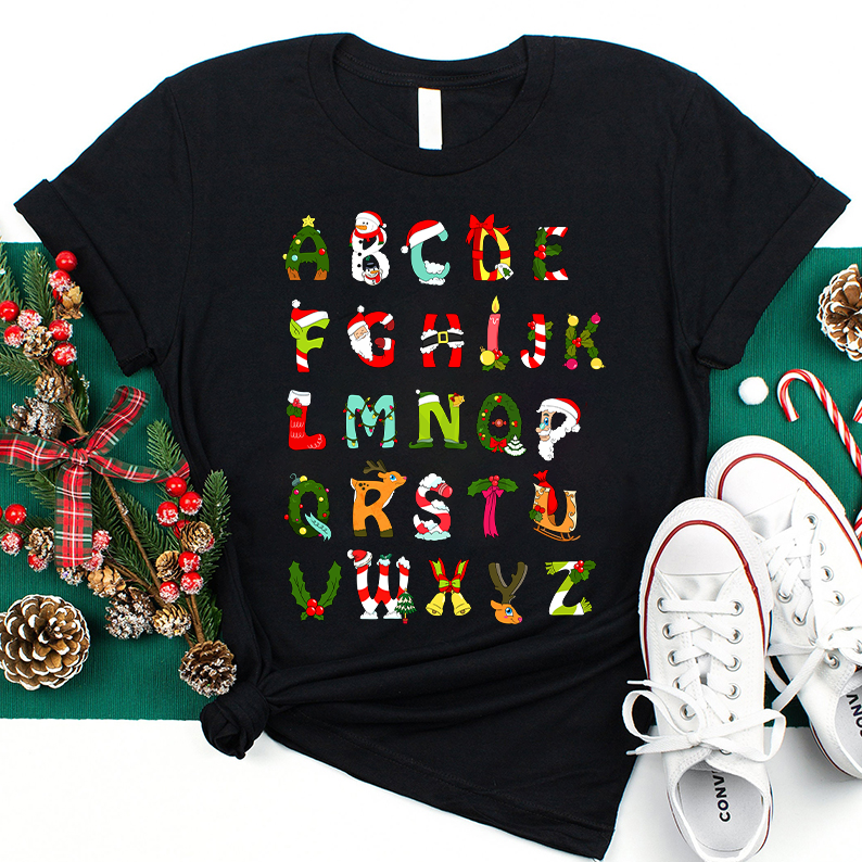 Christmas Alphabet All The Cute Things In Christmas Teacher T-Shirt
