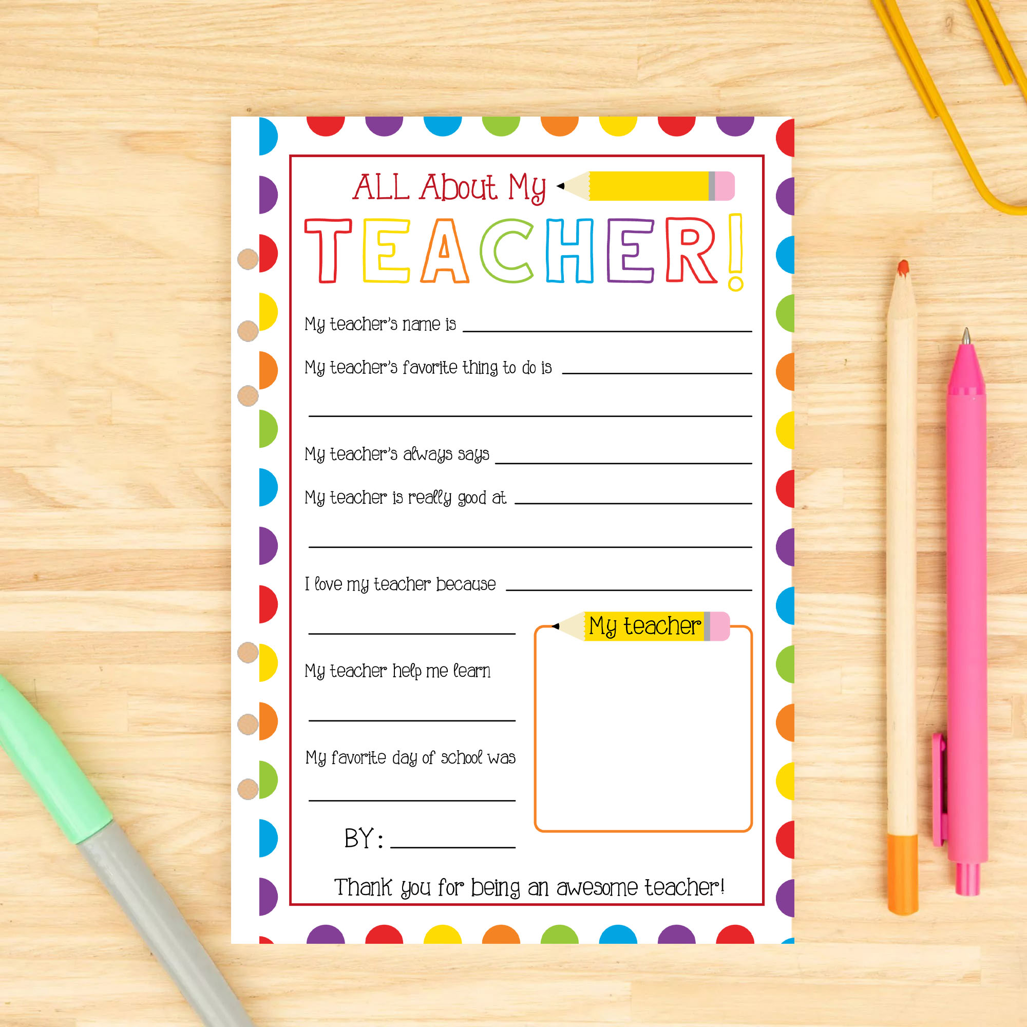 Exquisite  All about My Teacher Notepad
