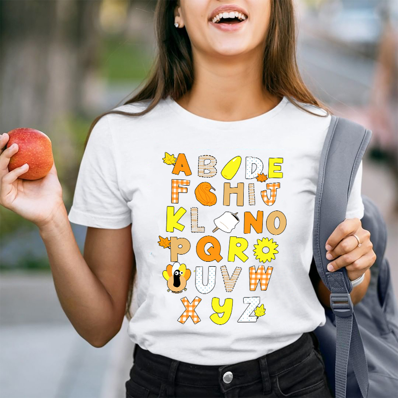 Autumn Element  Alphabet Teacher T-Shirt