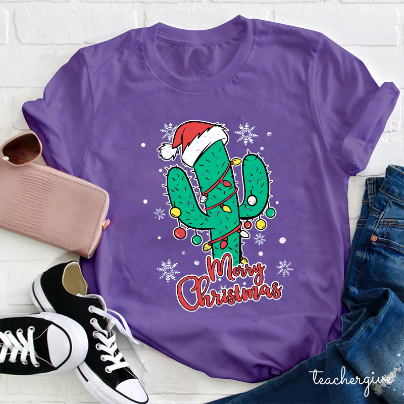 Merry Christmas Cactus Teacher T-Shirt