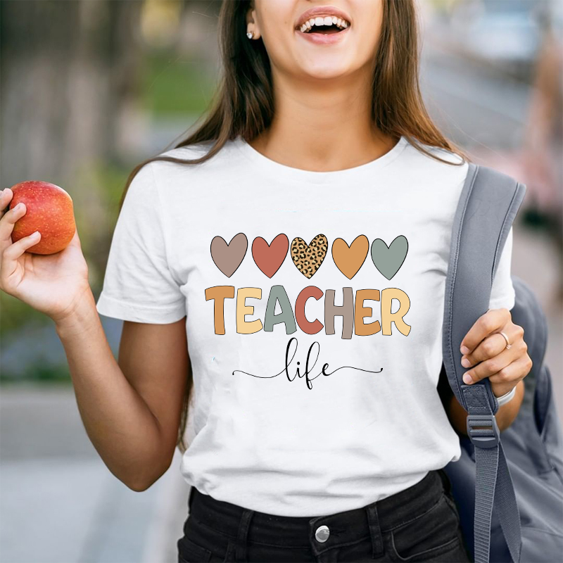 Teachr Life Leopard Print Heart T-Shirt