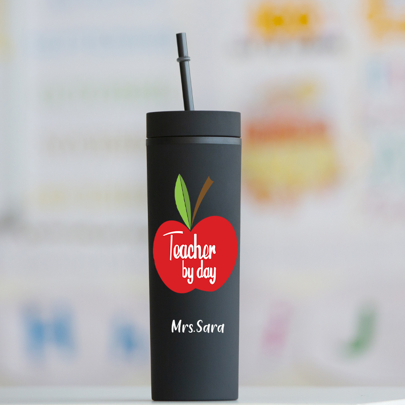 Personalized Teacher By Day Apple Skinny Tumbler