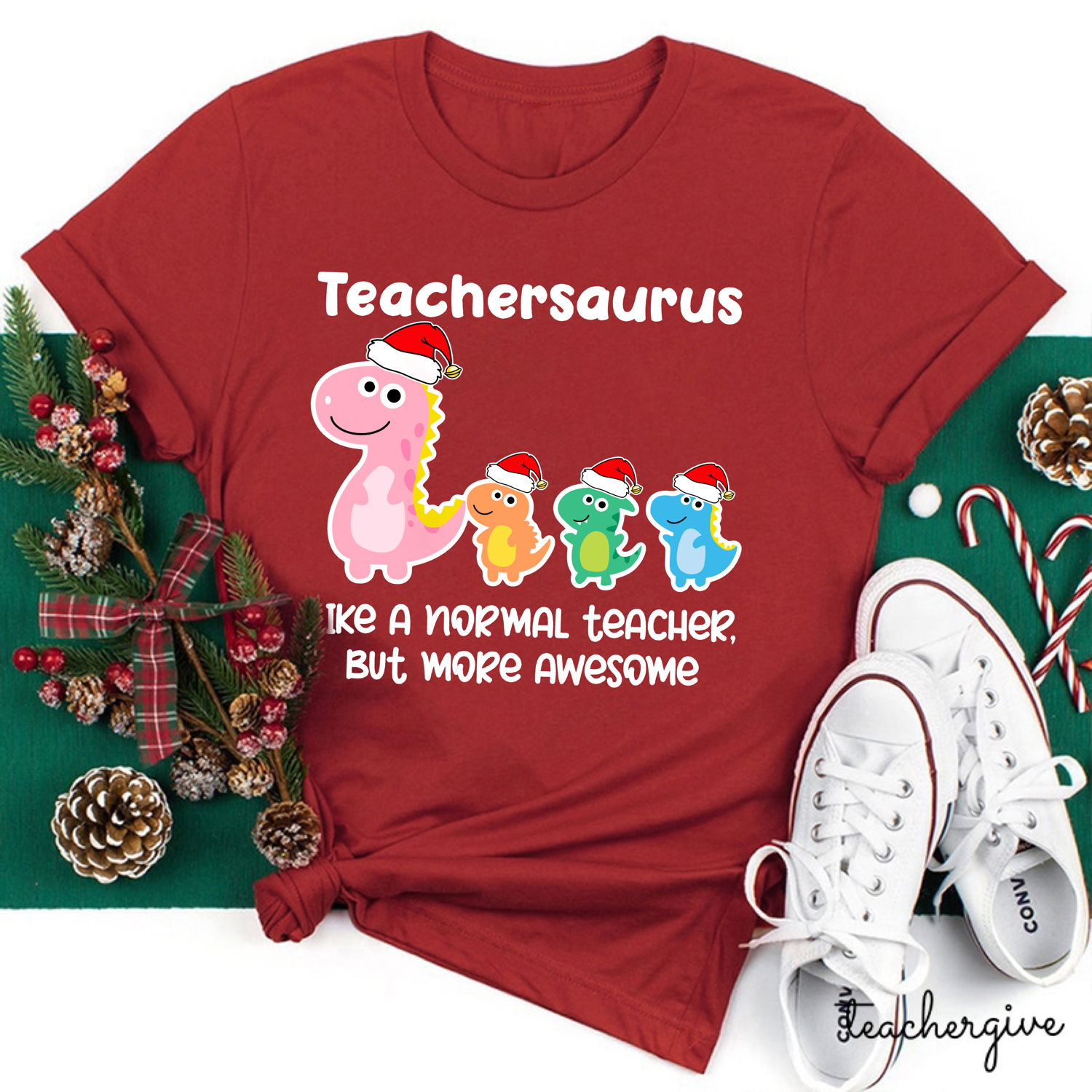 Christmas Teachersaurus Teacher T-Shirt