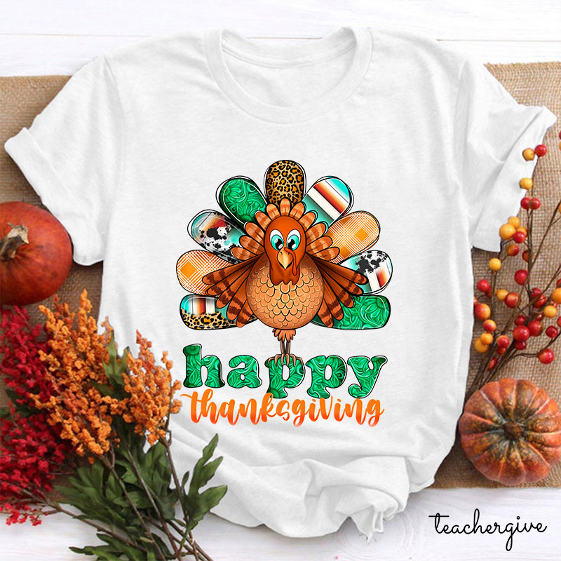 Happy Thanksgiving Shining Green Teacher T-Shirt