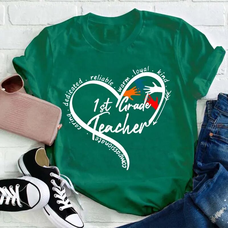Personalized Grade Warm Kind Caring Reliable Teacher T-Shirt