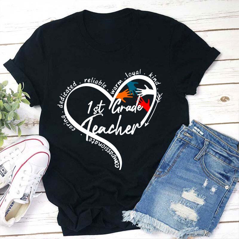 Personalized Grade Warm Kind Caring Reliable Teacher T-Shirt