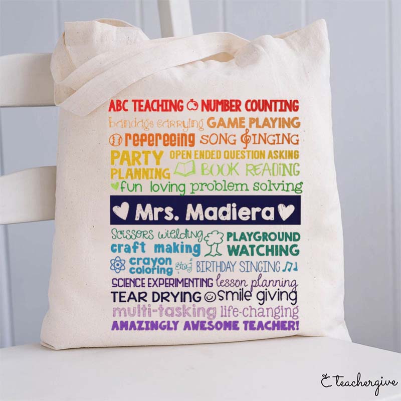 Personalized Mrs.Madiera Full Of Letters Teacher Tote Bag