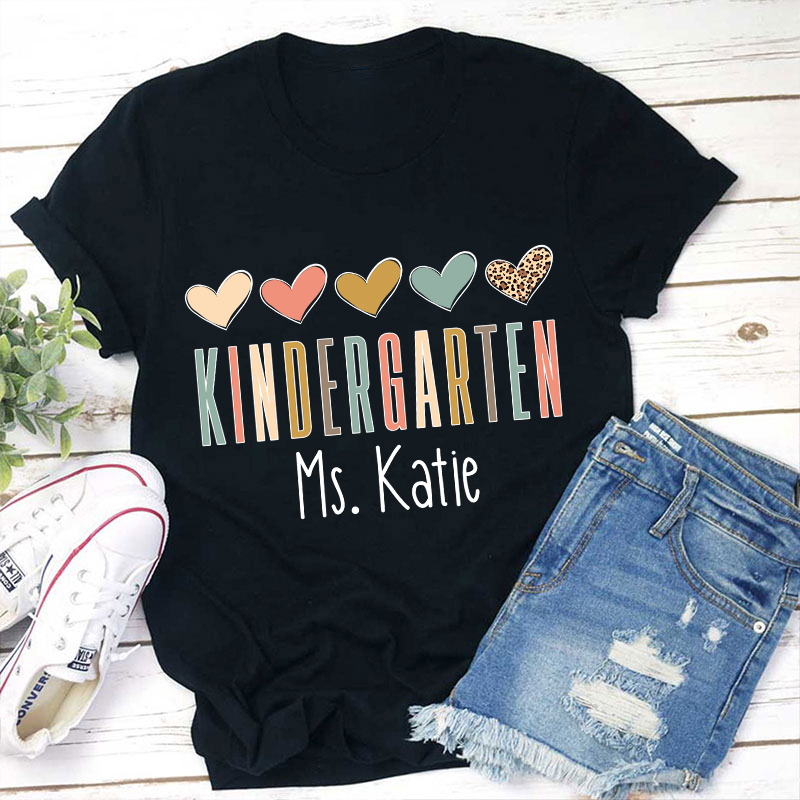 Personalized Name Colorful Heart Teacher T-Shirt