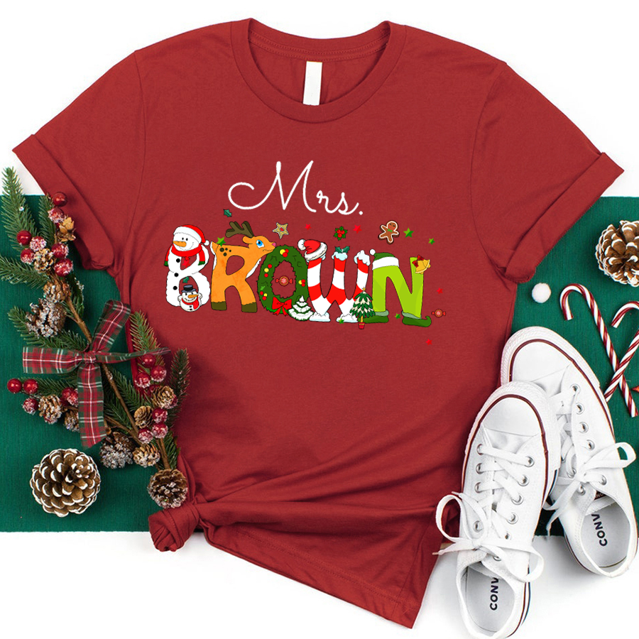 Personalized Christmas Style Teacher T-Shirt