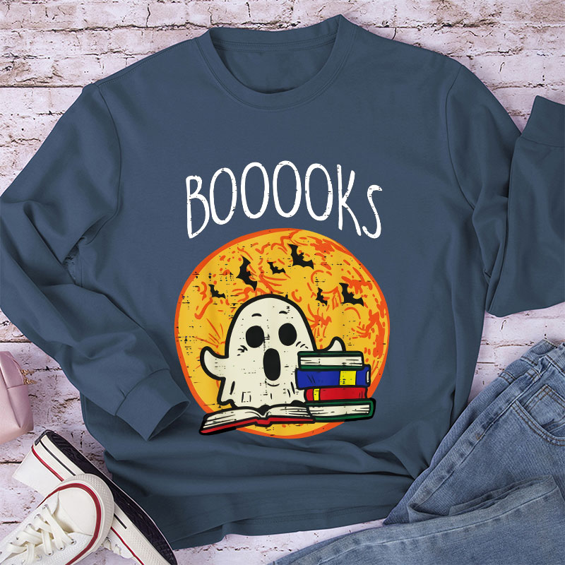 Booooks Ghost Reading Teacher Long Sleeve T-Shirt
