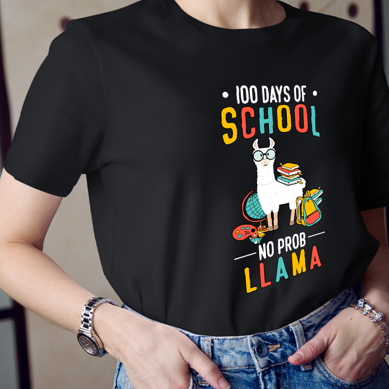 100 Days Of School No Prob Llama Teacher T-Shirt