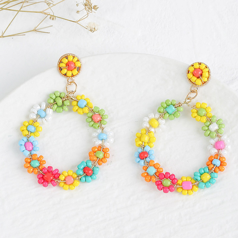 Multicolor Tiny Flowers Cute  Beaded Earrings