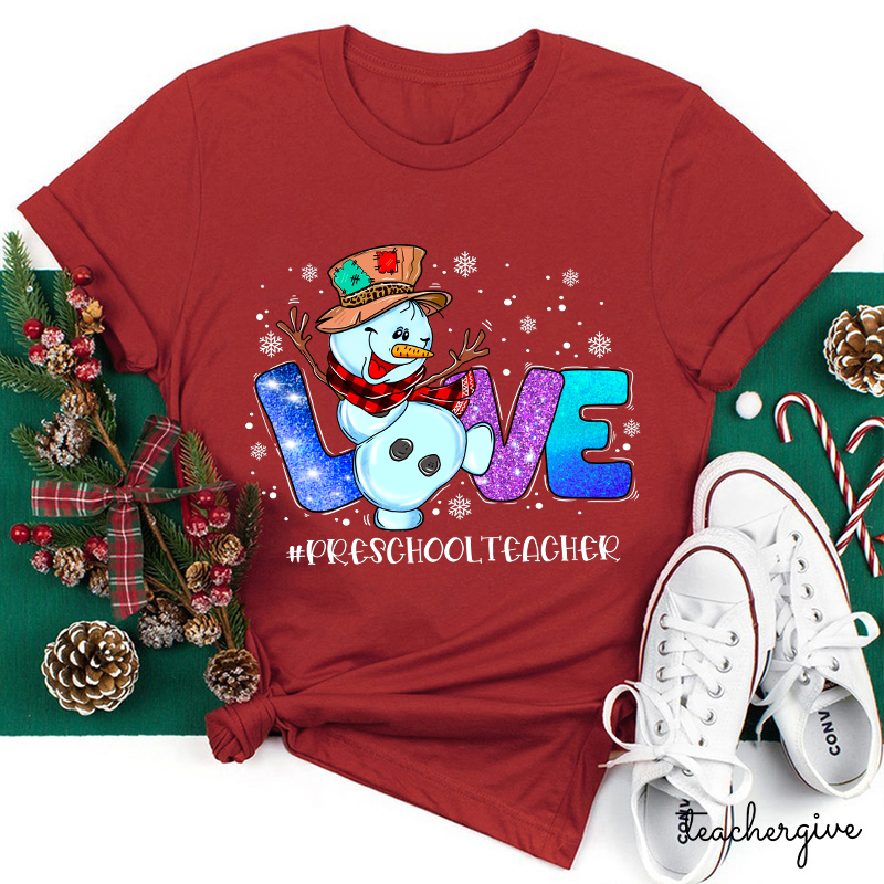 Personalized Snowman Love Shining Christmas Teacher T-Shirt