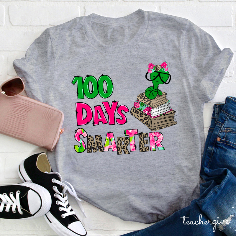 Bookworm 100 Days Smarter Teacher T-Shirt