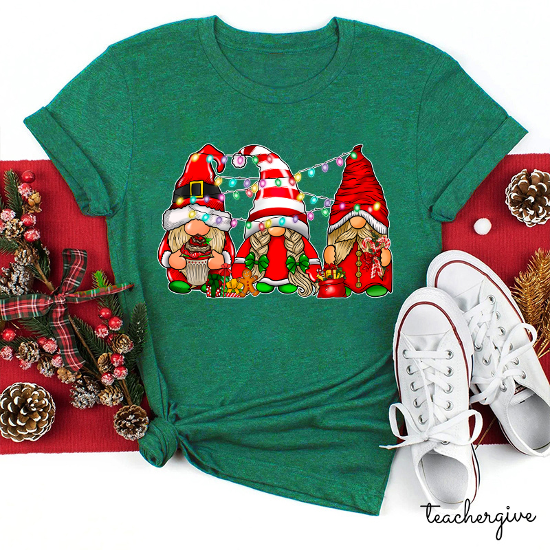 Gnomes Christmas Lights Teacher T-Shirt