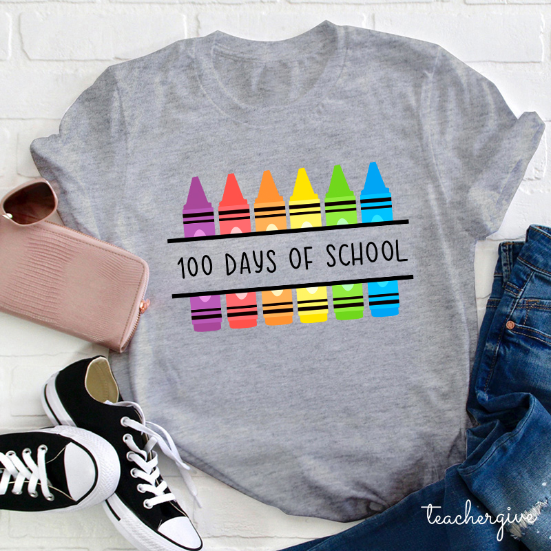 Colorful Crayons 100 Days Of School Teacher T-Shirt