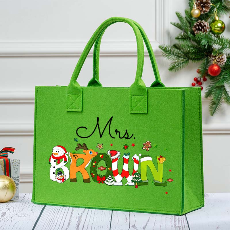 Personalized Christmas Style Teacher Felt Bag