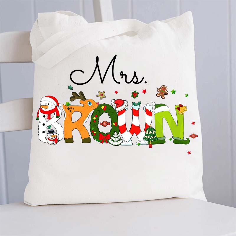 Personalized Christmas Style Teacher Tote Bag