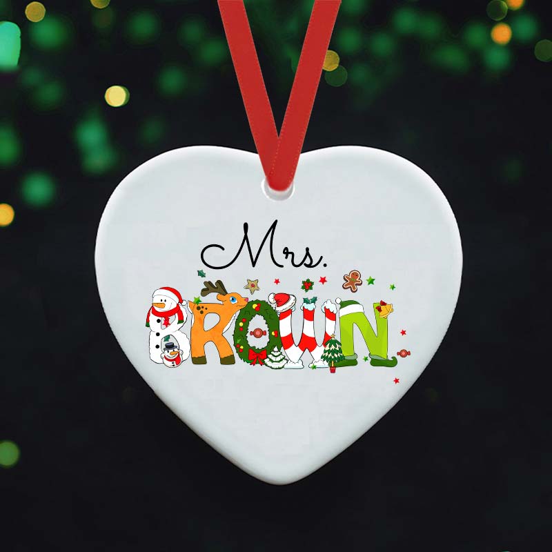 Personalized Christmas Style Teacher Ceramic Christmas Ornament