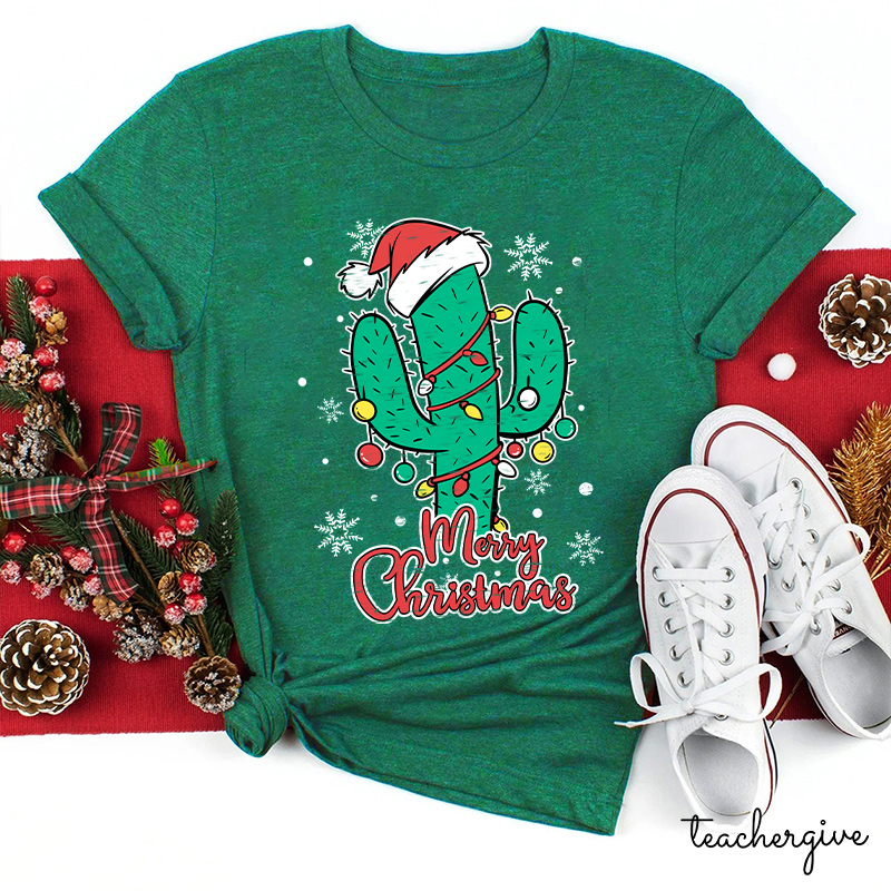 Merry Christmas Cactus Teacher T-Shirt