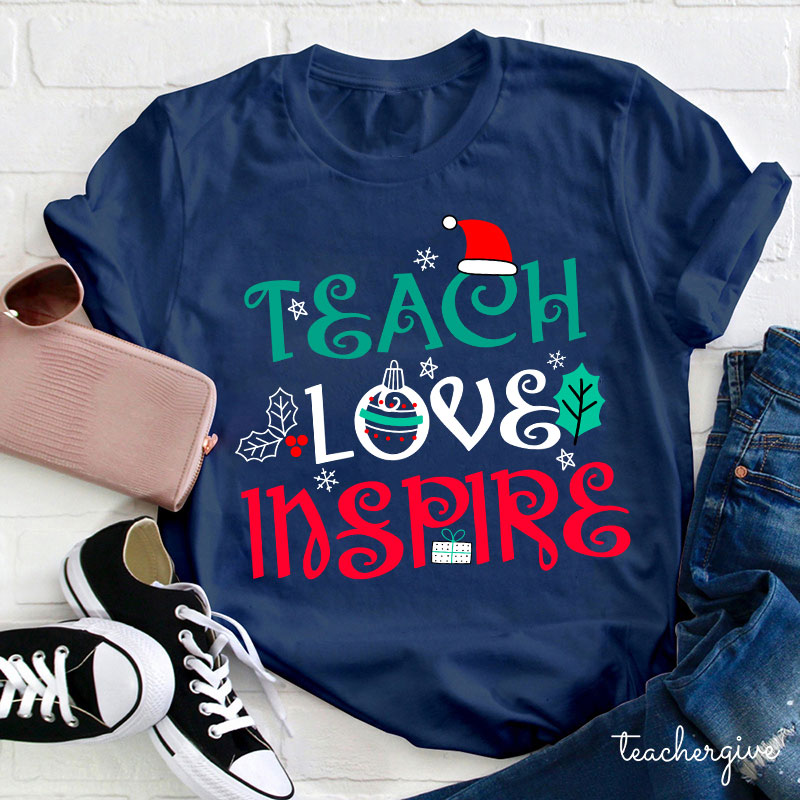 Teach Love Inspire Christmas Vibes Teacher T-Shirt