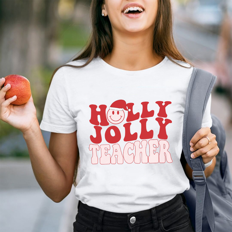 Holly Jolly Pink Teacher T-Shirt