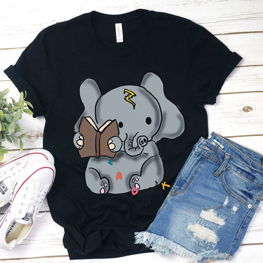 Cute Elephant Reading Books T-Shirt