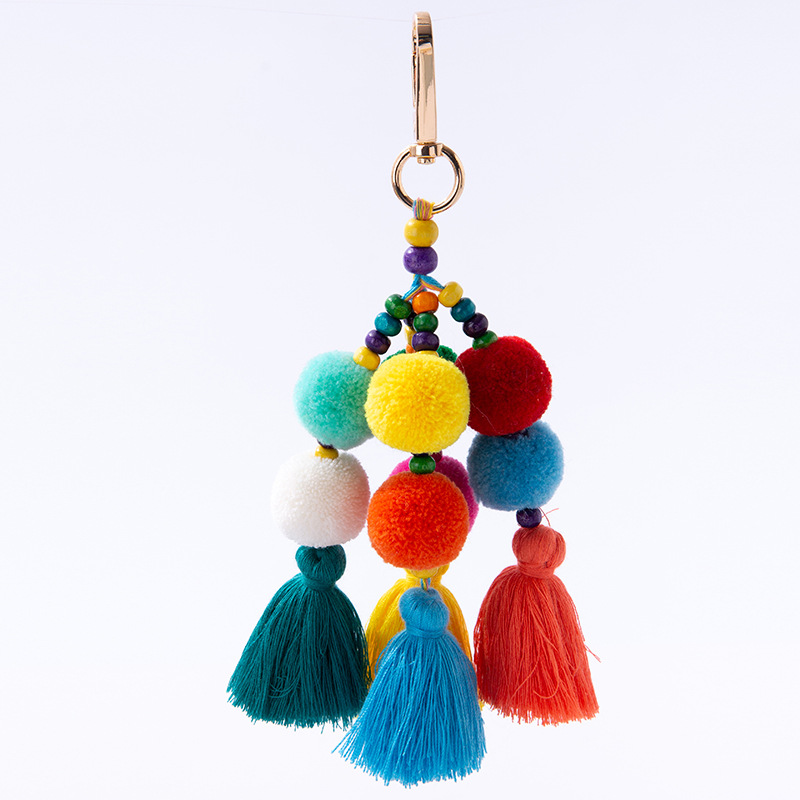 Colorful Ball Fringe Bag Pendant Keychain
