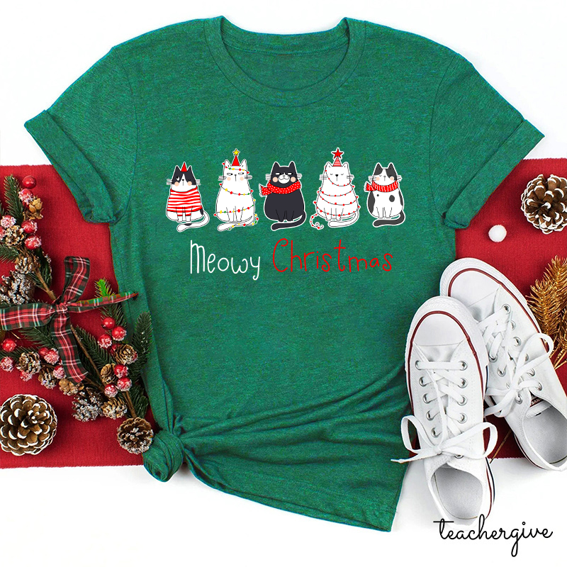 Meowy Christmas Teacher T-Shirt