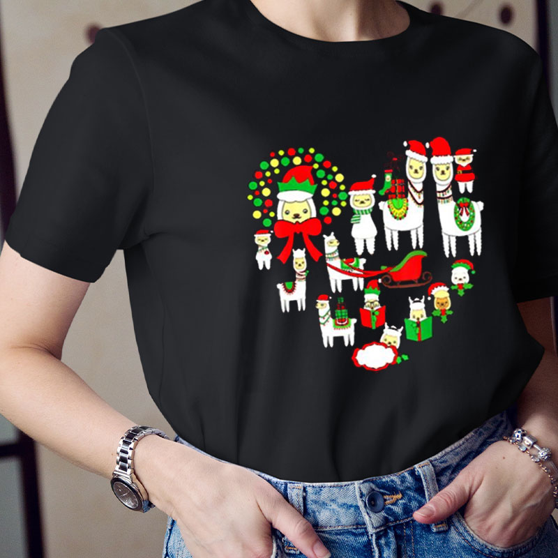 Christmas Cute Alpaca Teacher T-Shirt