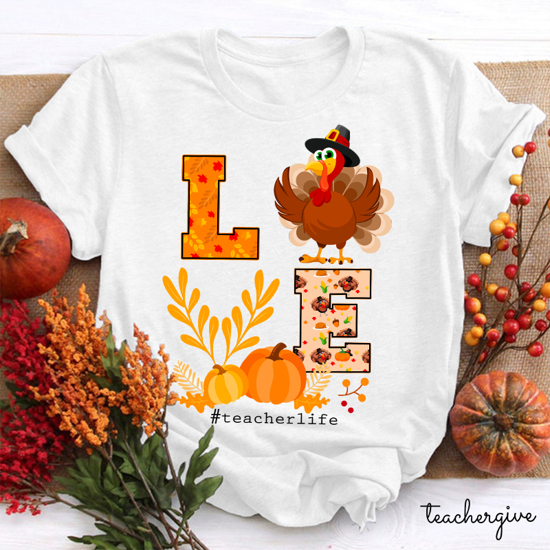 Turkey Pumpkin Love Teacher T-Shirt