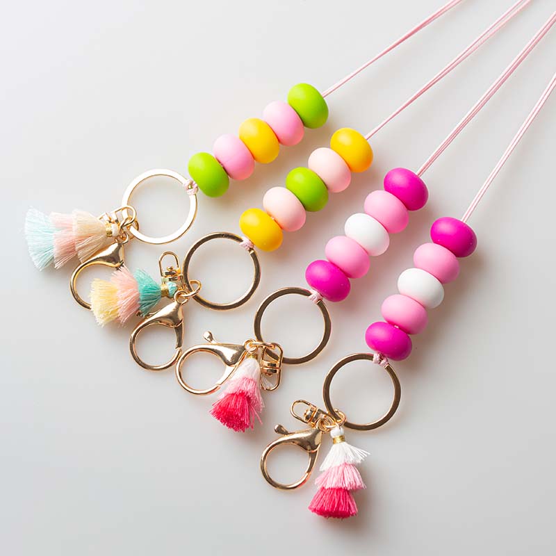 Multicolor Beads Rainbow Tassels Lanyard