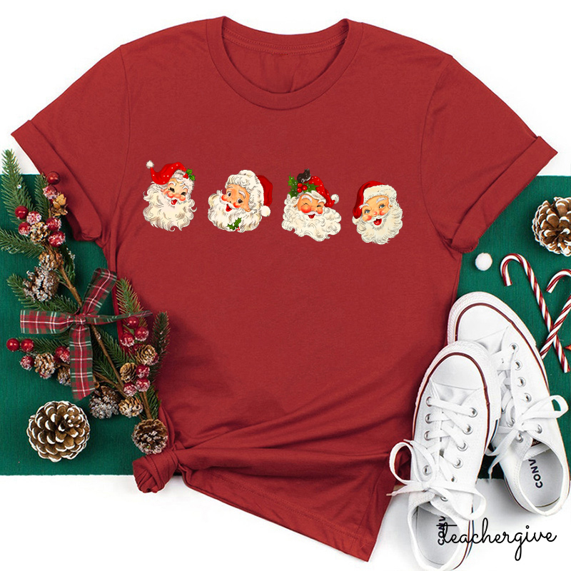 Santa Claus Happy Faces Teacher T-Shirt