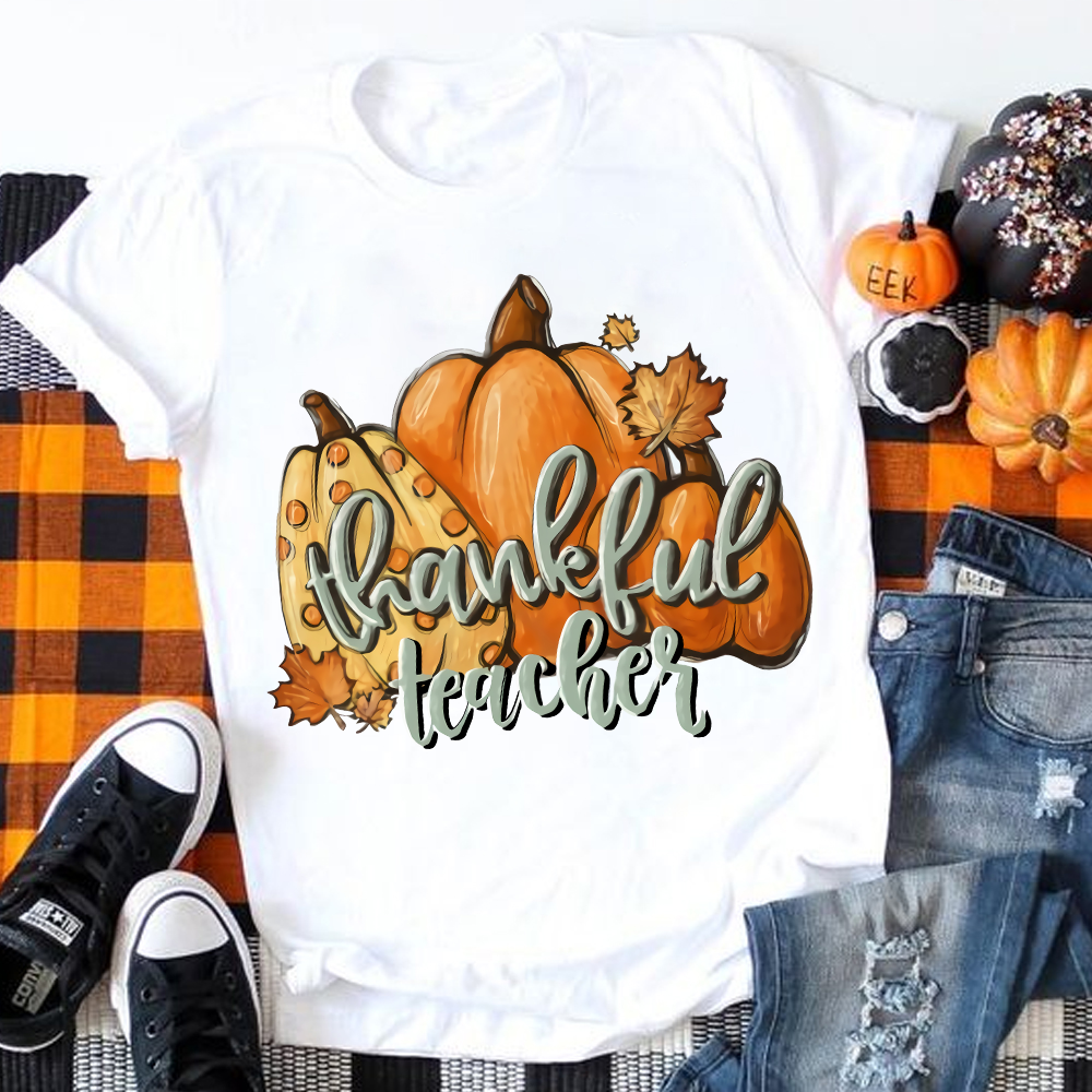 Autumn Pumpkin Thankful Teacher T-Shirt