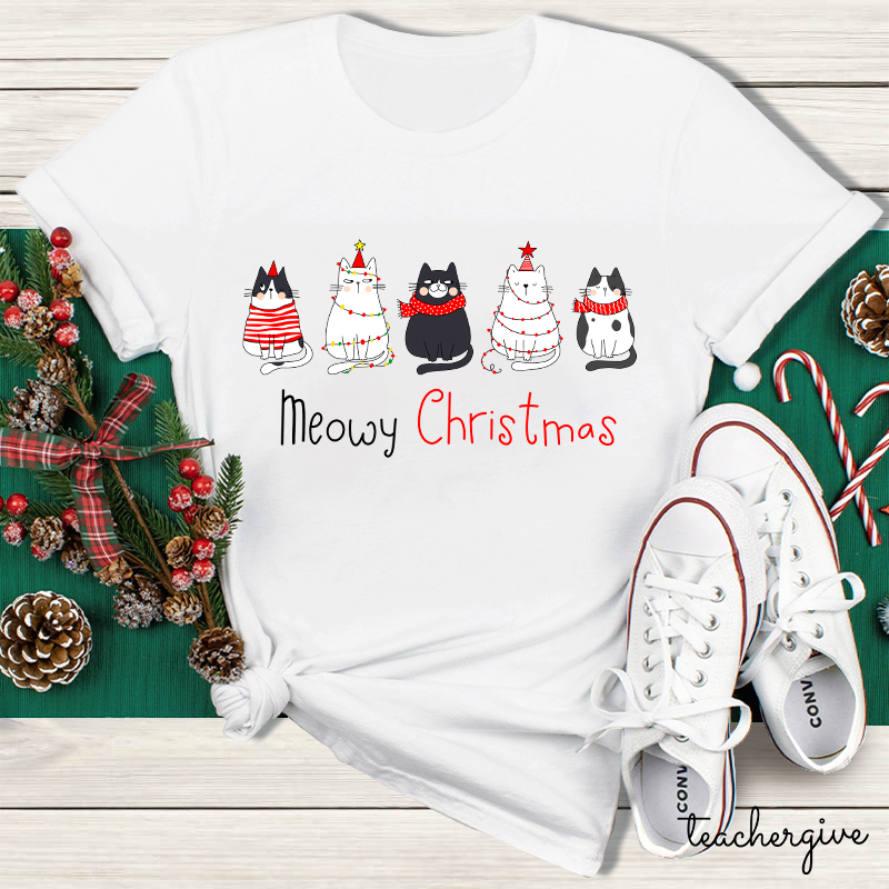 Meowy Christmas Teacher T-Shirt