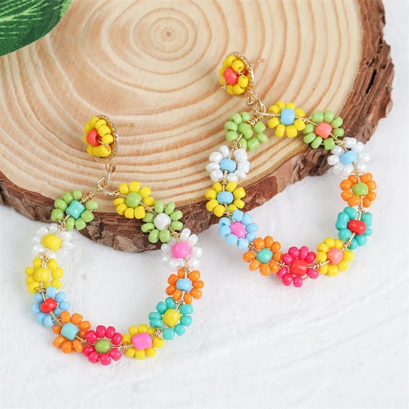 Teachergive Multicolor Tiny Flowers Cute Beaded Earrings